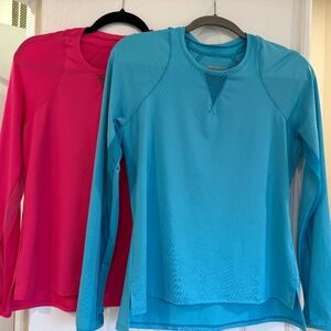 Lucky in Love Women High Low Breezy Long Sleeve Top Pink Blue Medium EUC
